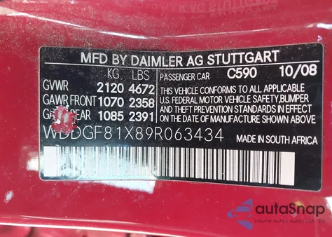 2009 Mercedes-Benz C 300 Luxury 4Matic/Sport 4Matic z USA, uszkodzony, nr VIN WDDGF81X89R063434